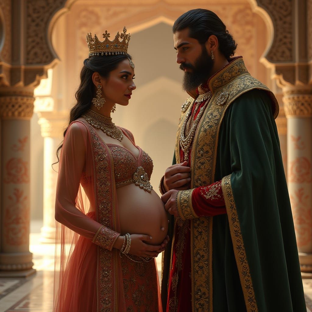 Iranian Queen and King in Traditional Regalia