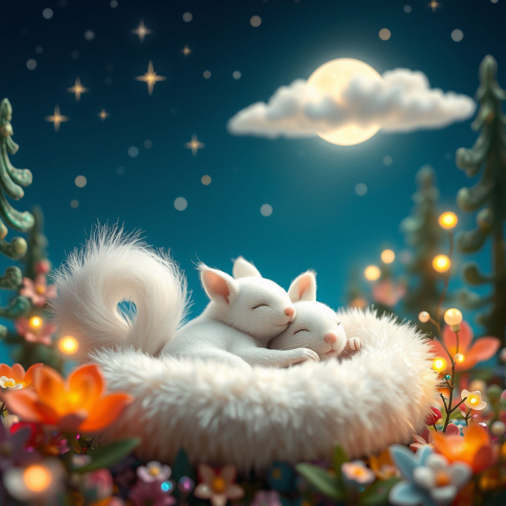White Squirrel in Dreamlike Forest Clearing