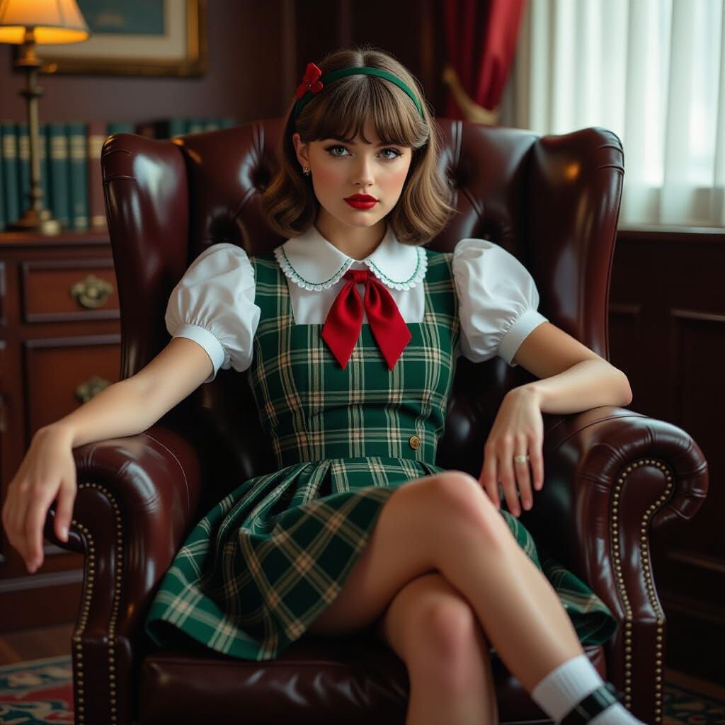 Lena in Vintage School Uniform, Cinematic Lighting
