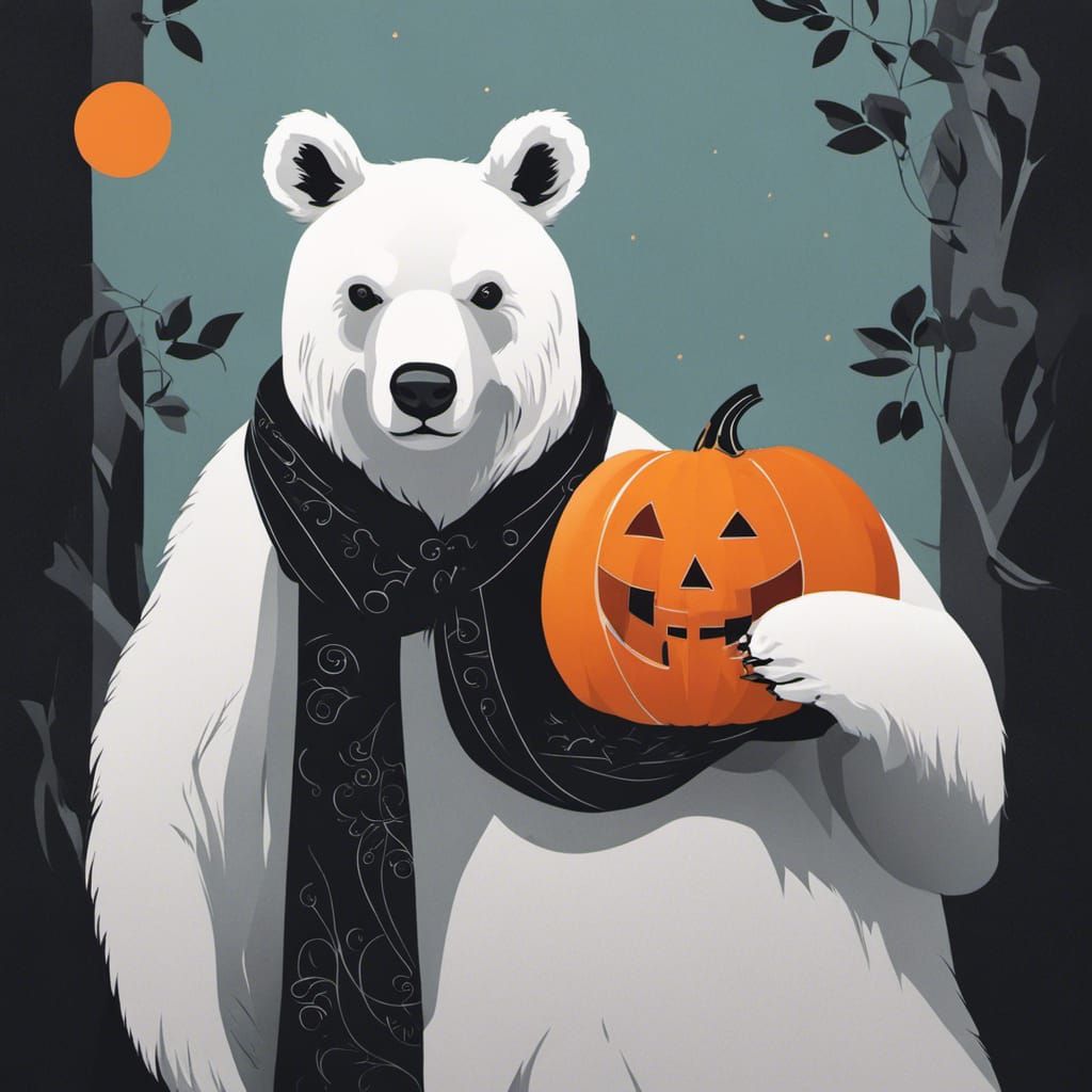 Minimalist White Bear Celebrates Halloween