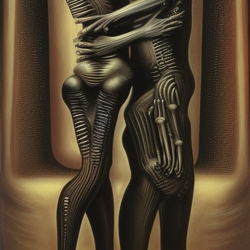 Biomechanical Embrace: A Giger-esque Vision of Love