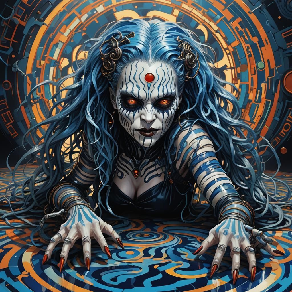 Creepy Cyborg Vampire in Art Nouveau Style