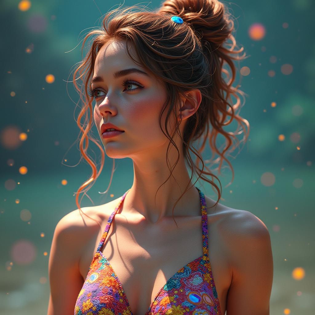 Woman in Art Nouveau Swimsuit, Splash Art