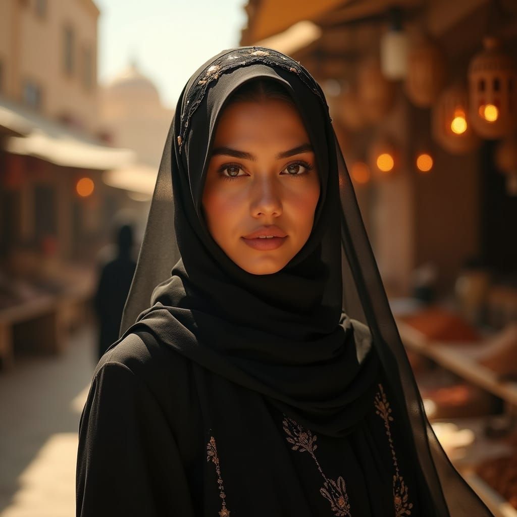 Radiant Arab Beauty Emerges in a Vibrant 1980s Marketplace