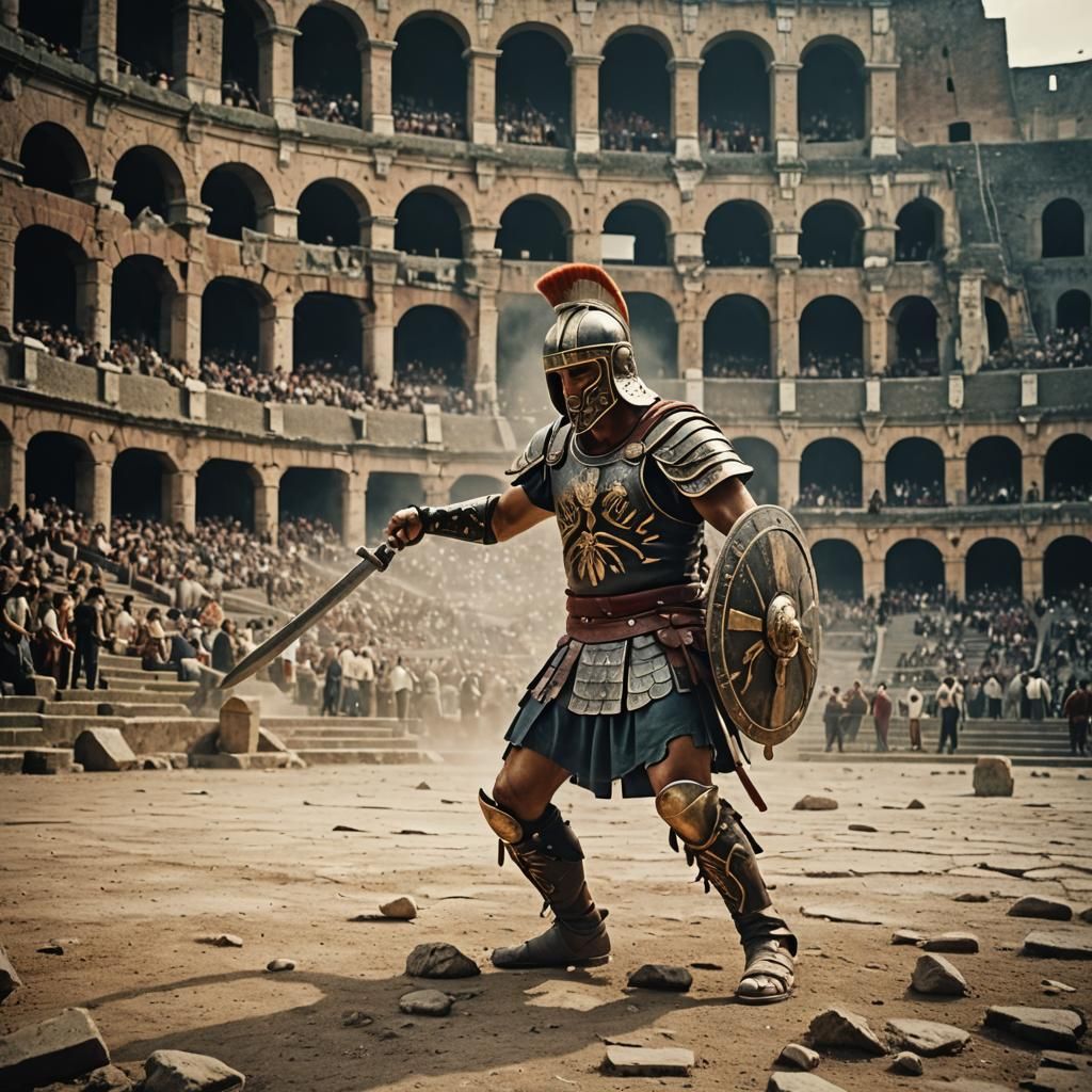 Gladiator Warrior Battles in Roman Coliseum: Cinematic Still