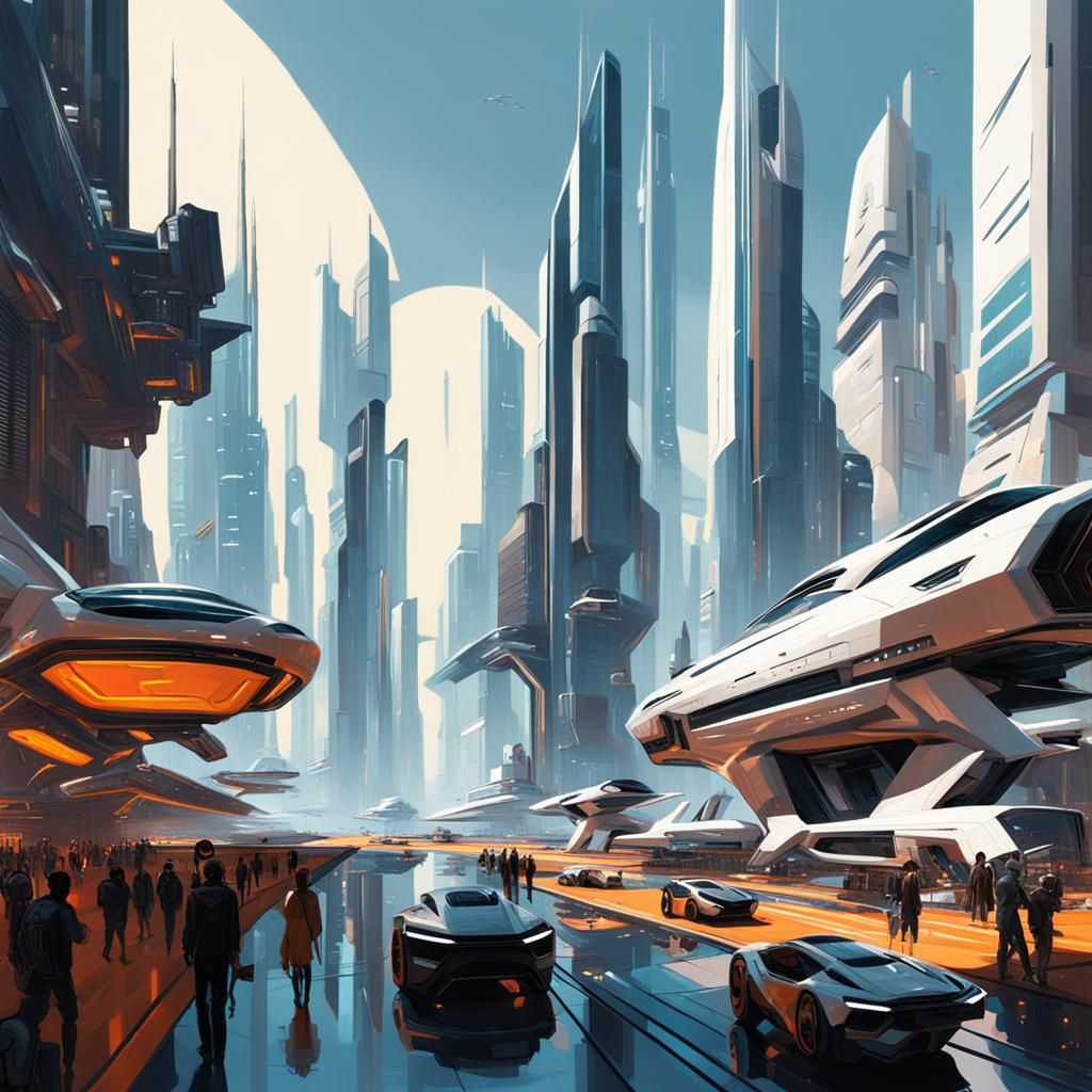 Futuristic Cityscape Concept Art in Syd Mead Style