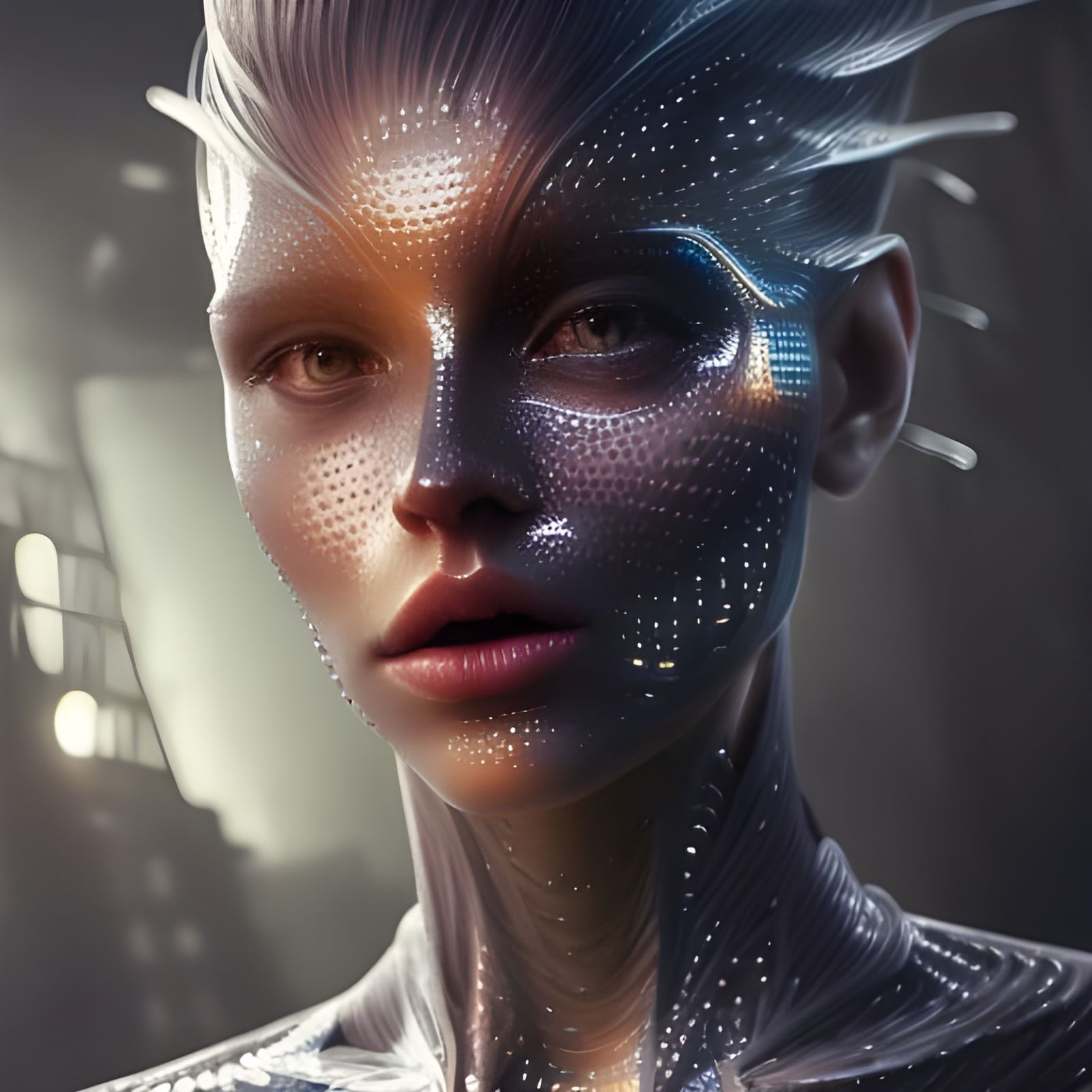 Armored Cyberpunk Goddess in Spaceship, Hyperrealistic Style