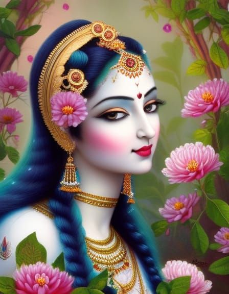Flowers Decorated Sita Portrait in Detailed Fantasy Art