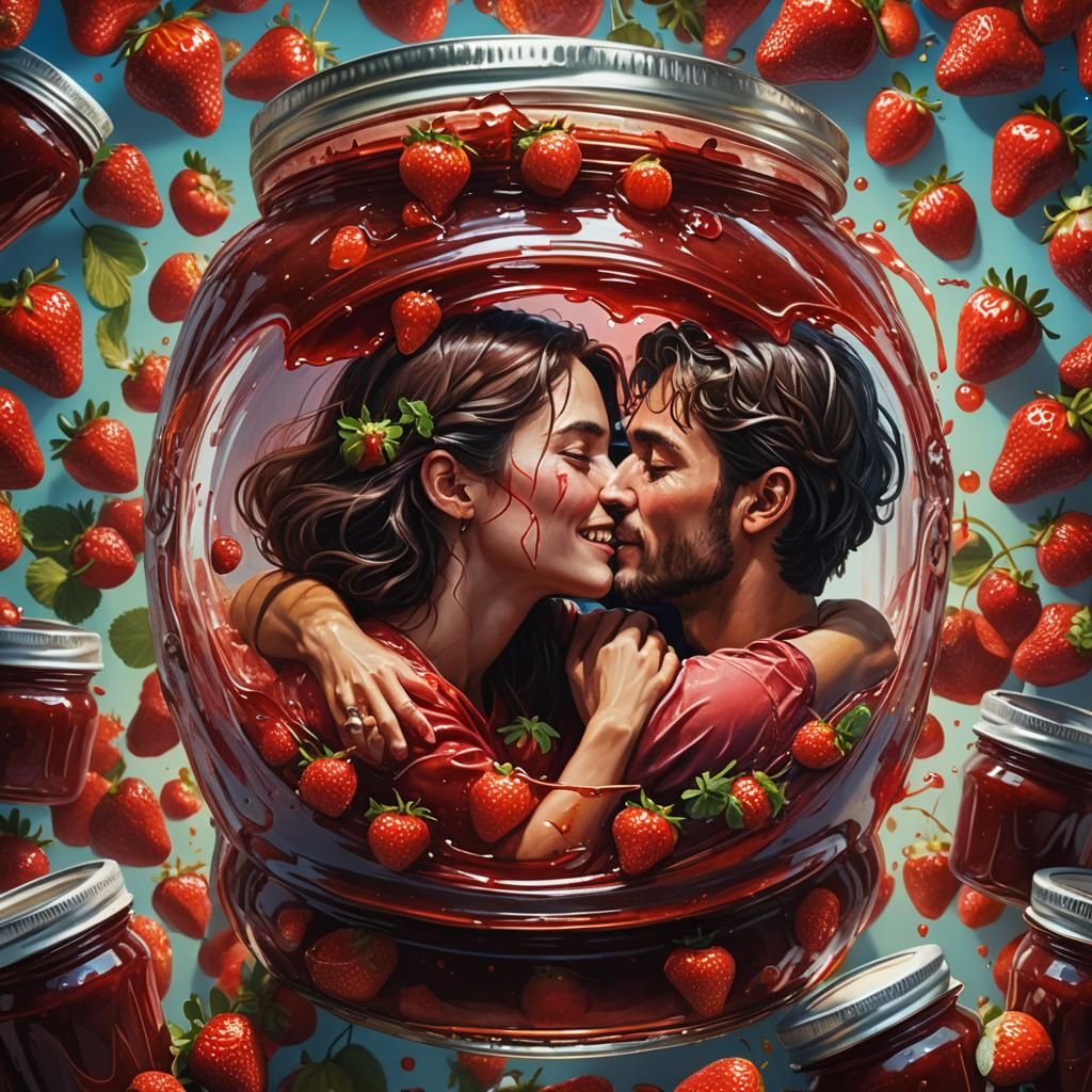 Strawberry Jam Jar of Embracing People: Splash Art
