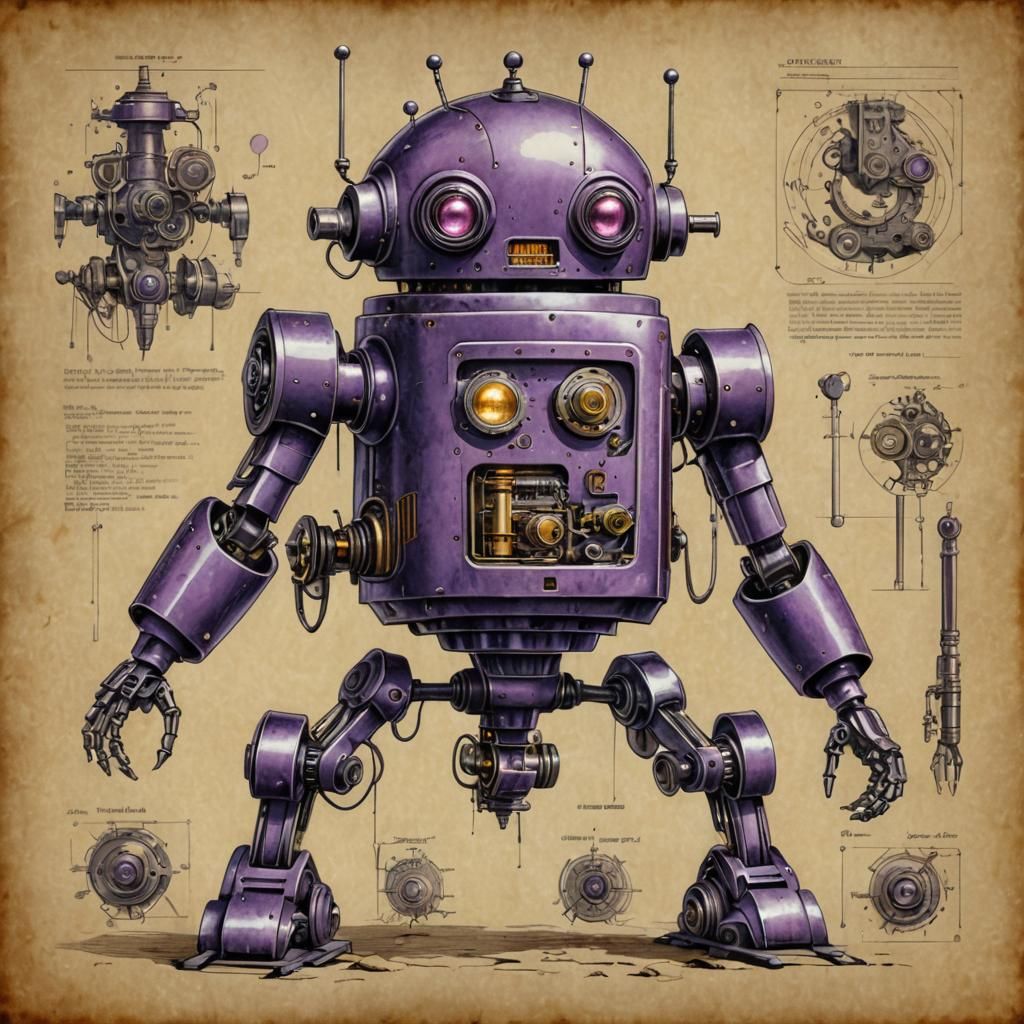 Retro-Future Robot in Dieselpunk Style, 3D Render