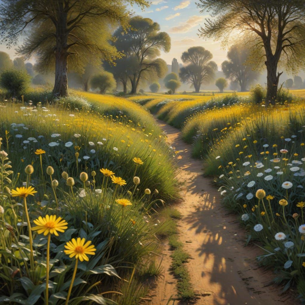 Gentle Meadow Scene in Impressionist Style