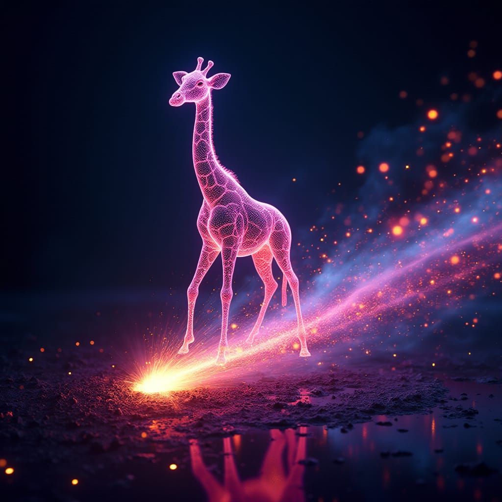 Psychedelic Laser Giraffe on Meteor in Deep Space