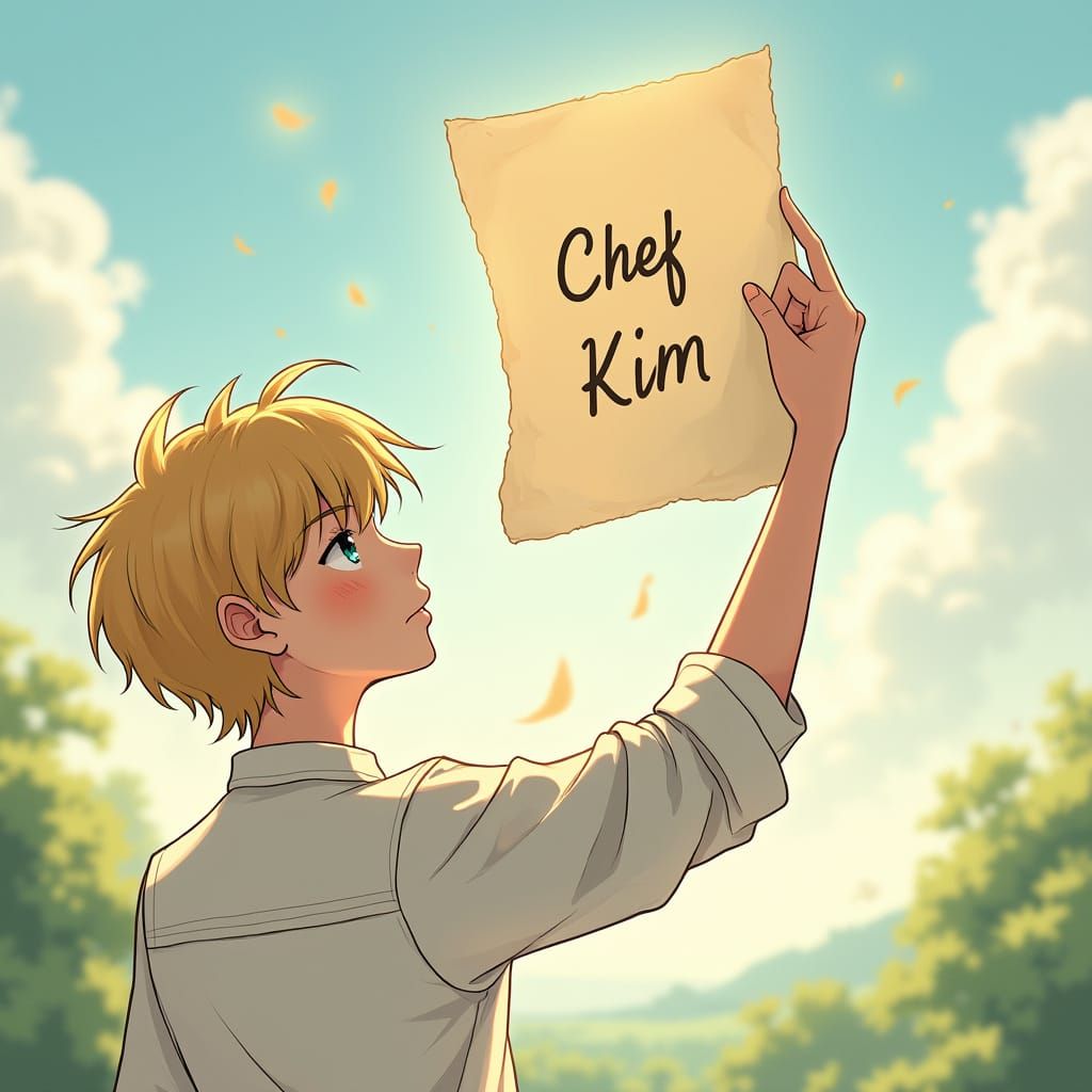 Chef Kim Holding Peace Sign, Digital Art