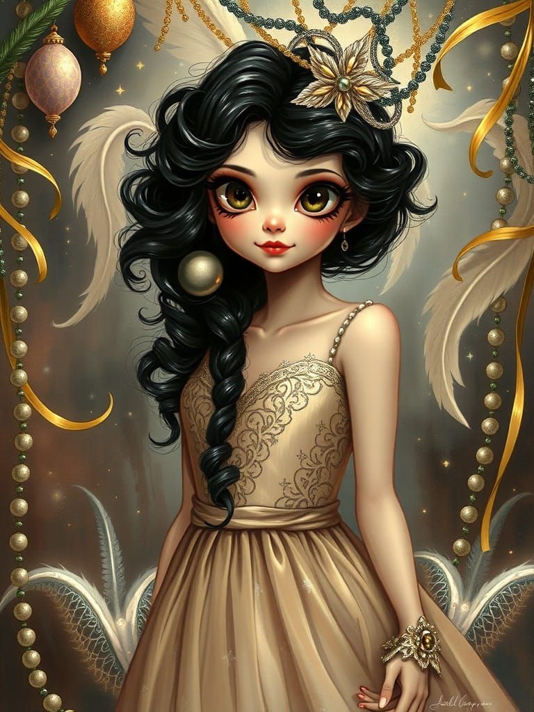 Glamorous Mardi Gras Siren in Impressionistic Style