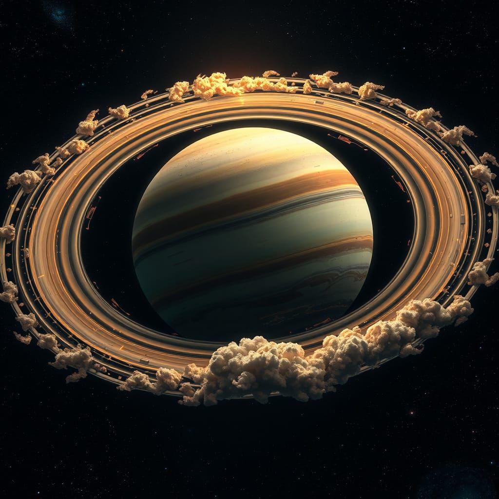 Saturn's Ethereal Rings Against Starry Void