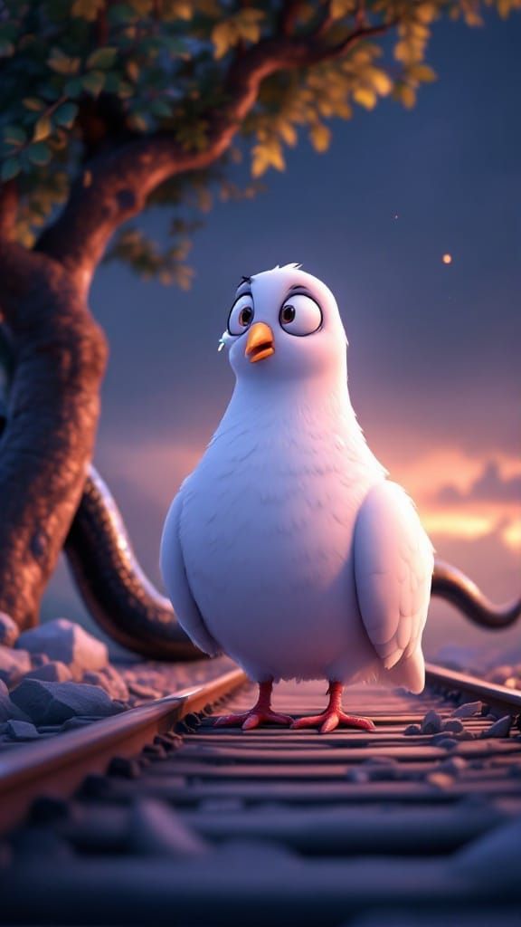 Shocked Cartoon Pigeon by Broken Tree in 3D