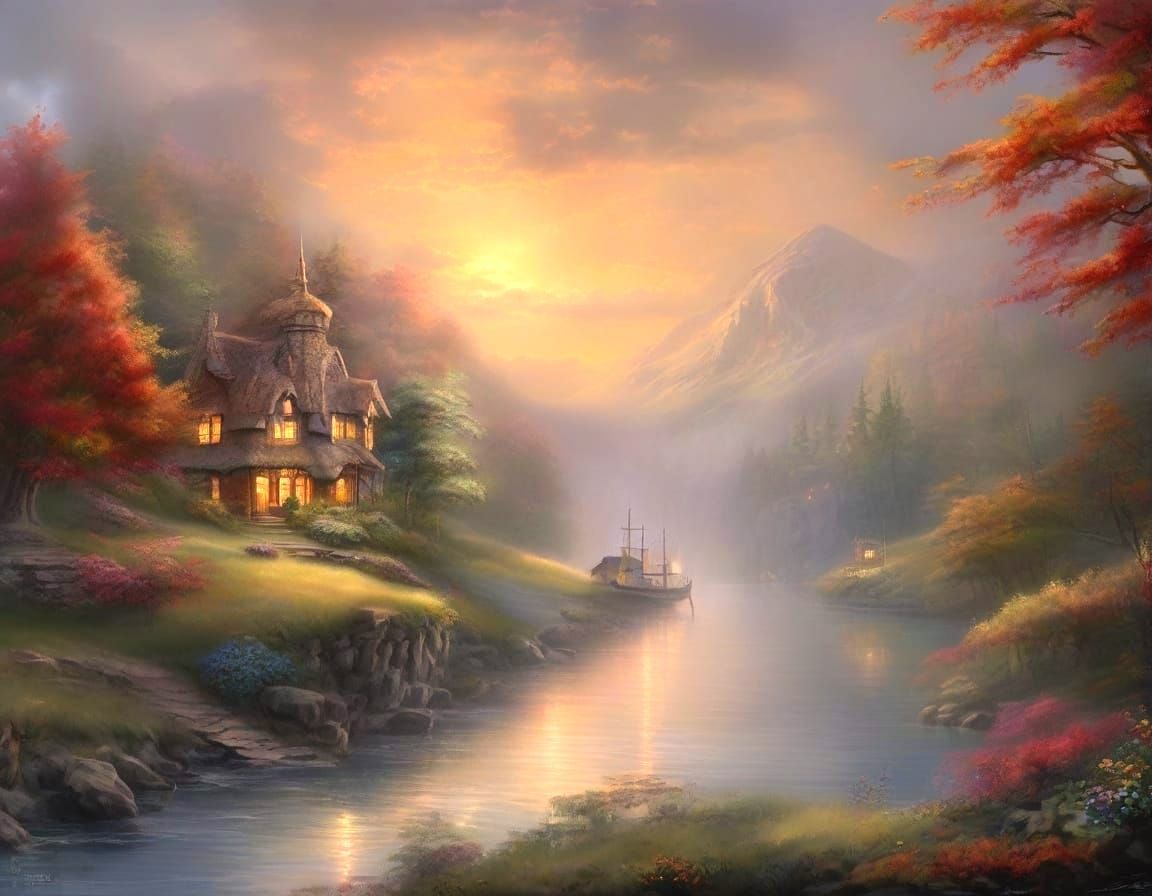 Ethereal Misty River in Hyperrealistic Style