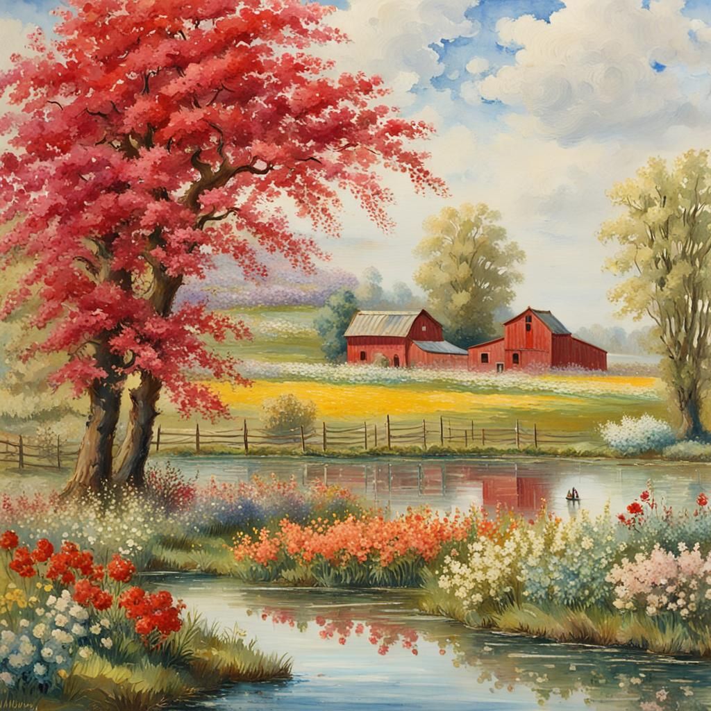 Farma v jarní přírodě