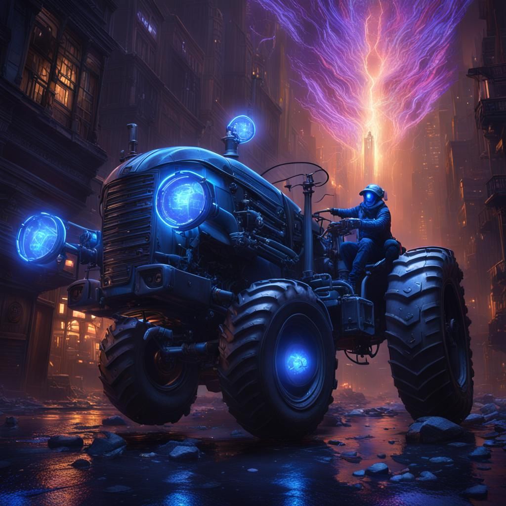 UFO Abduction Over City Street, Dark Fantasy Art