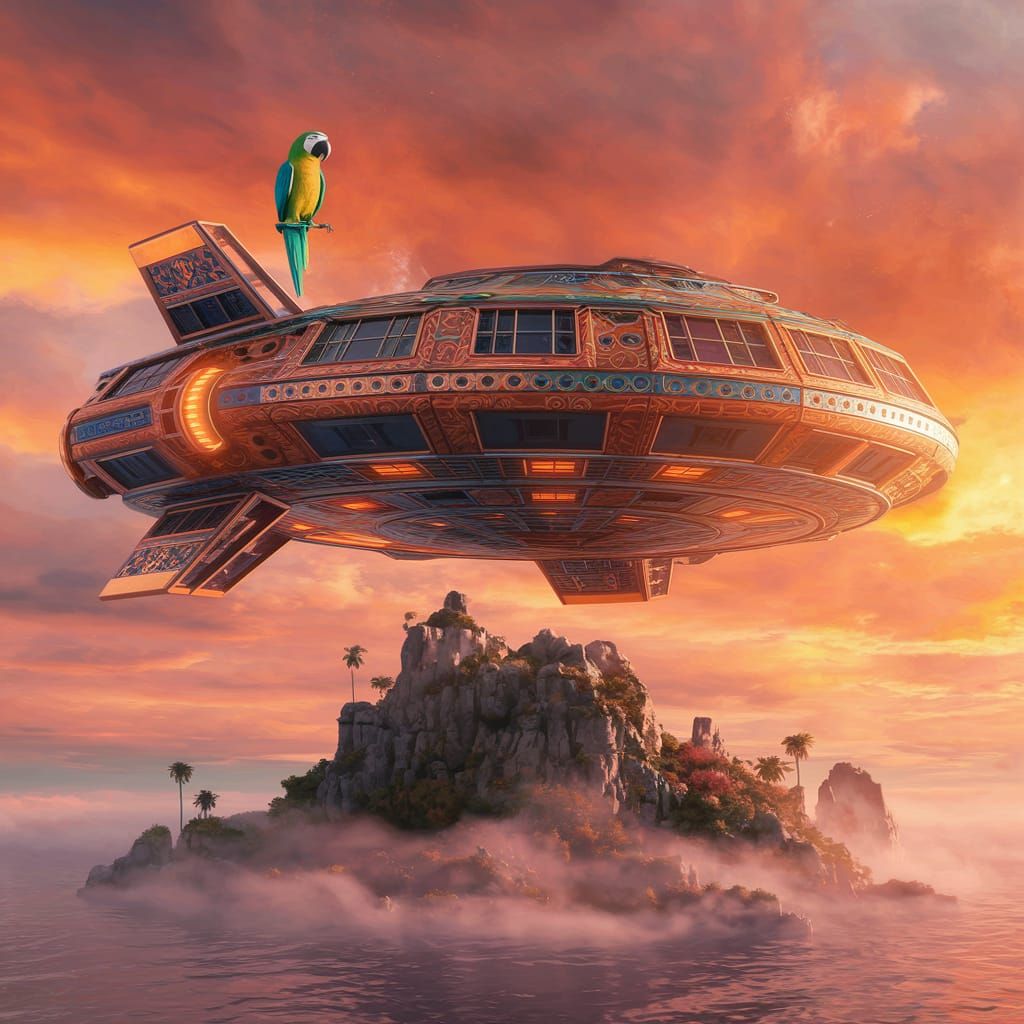 Surreal Digital Art Scene: Majestic Alien Spacecraft Over My...