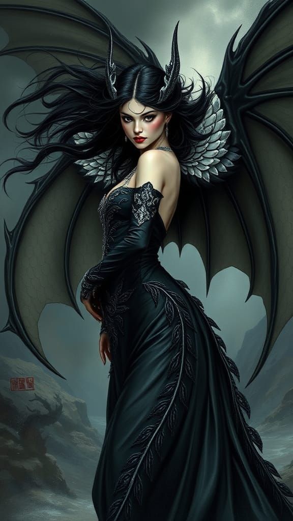 Dragon Queen in Mystical Fantasy Landscape