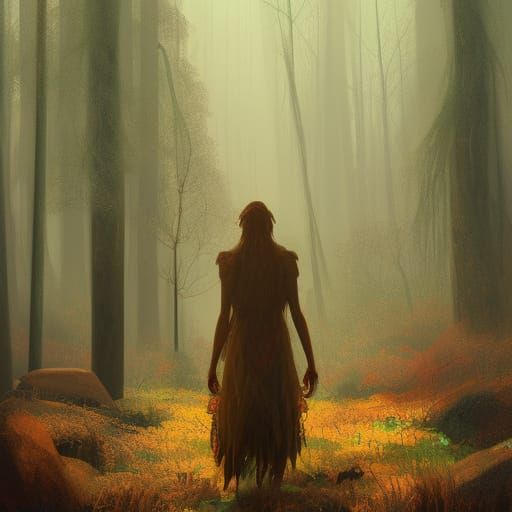 Windigo in Woods: Photorealistic Oil Painting