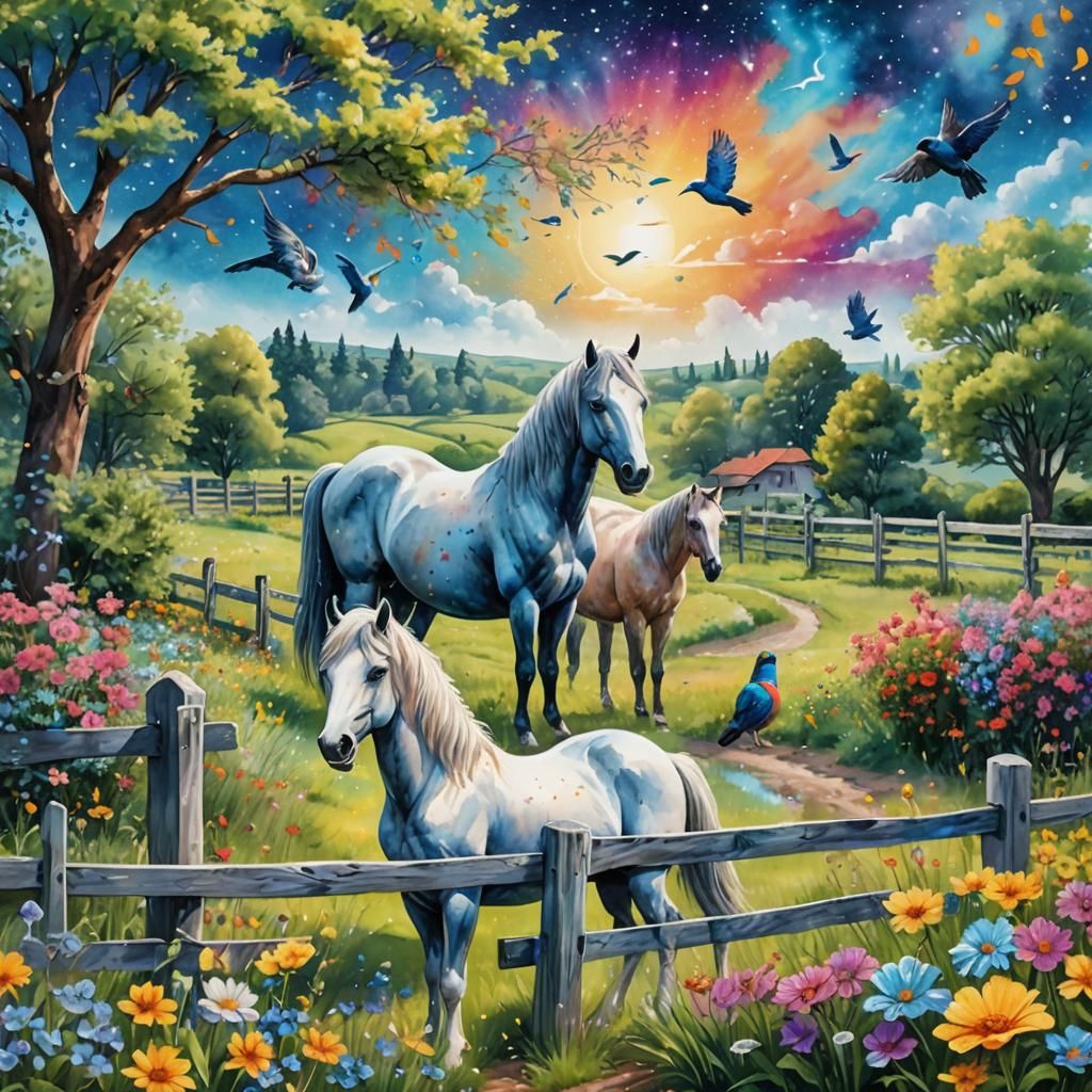 Airbrush and wet watercolor, vibrant intuitive colors, reali...