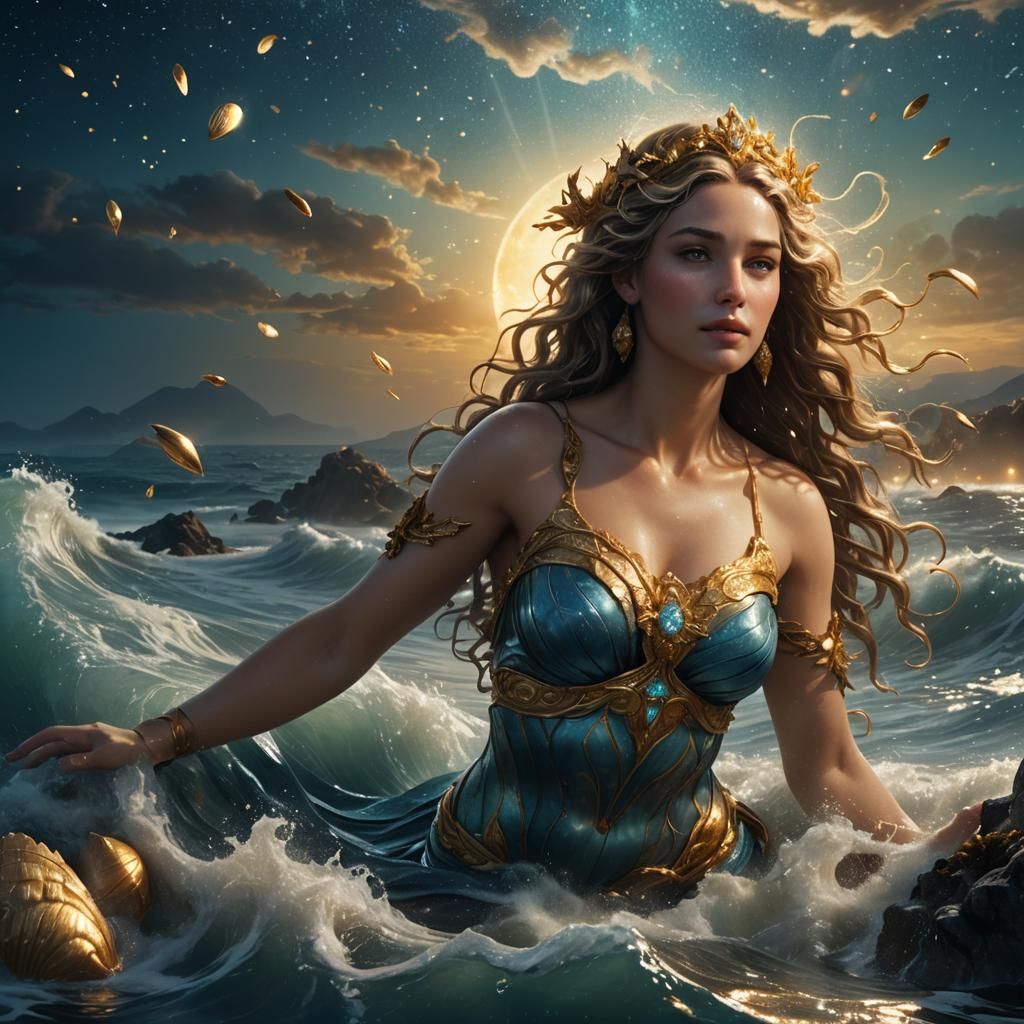 Aphrodite Rising from the Sea in Art Nouveau Style