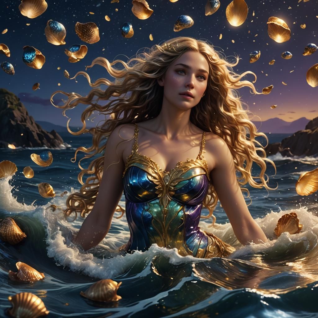 Aphrodite Rising: Hyper-Realistic Art Nouveau Seascape