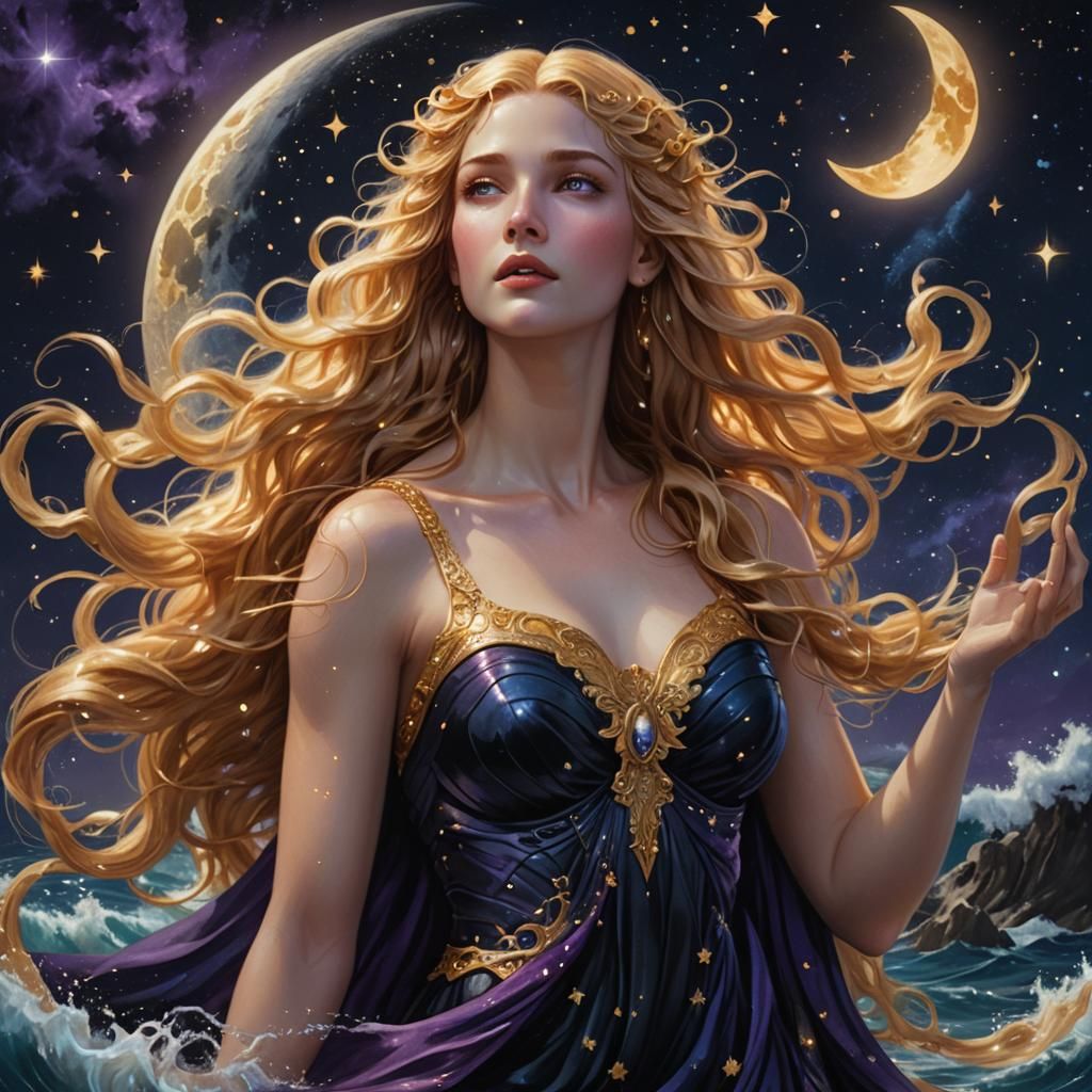 Aphrodite Emerges from Ocean: Fantasy Art Nouveau