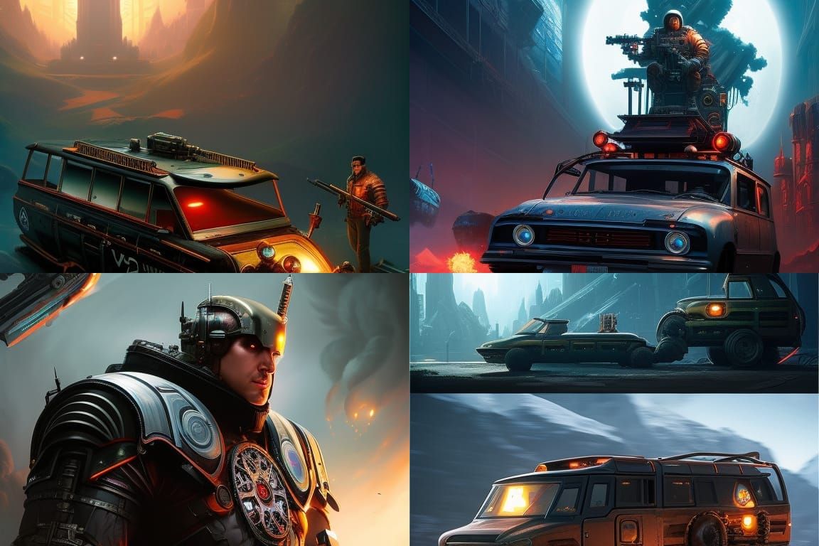 Nuclear Minivan Time Machine in Comic Art Style