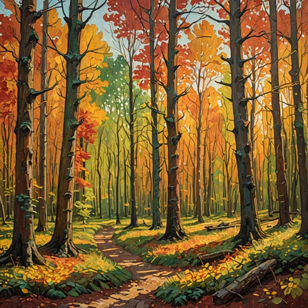 Michigan Forest: Impressionist Oil Painting in Autumn