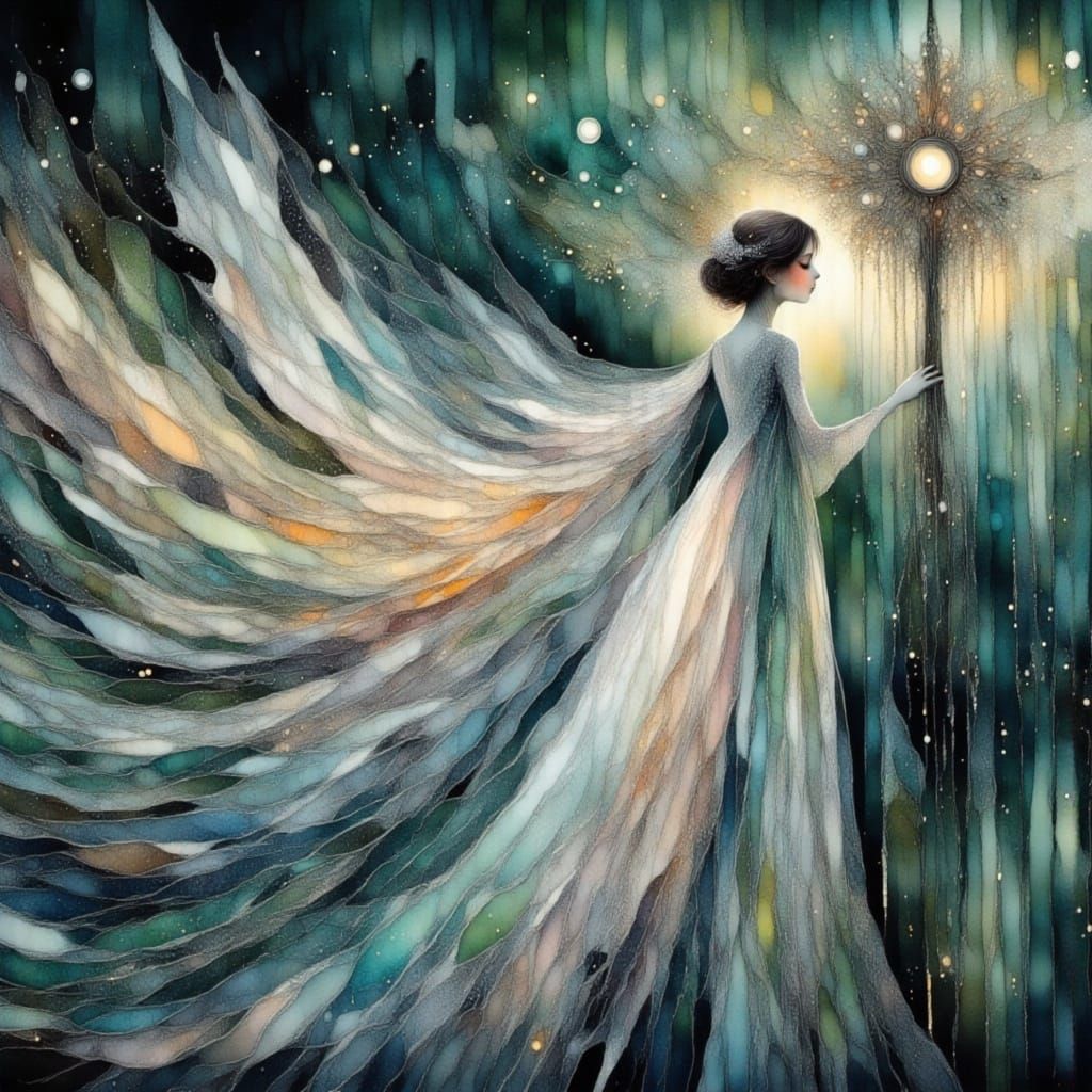 Elegant Fantasy Bird with Shimmering Eyes in Enchanted Fores...