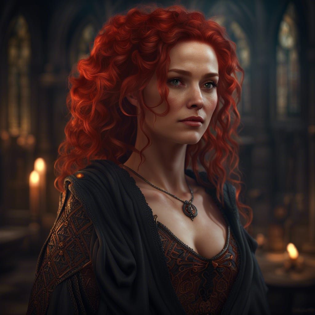 Medieval Woman with Red Hair, Detailed Matte Painting