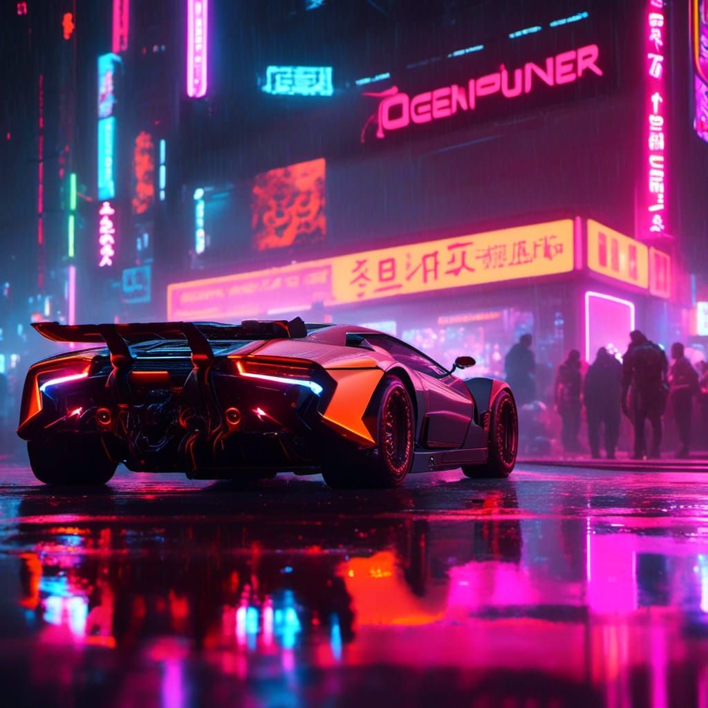Cyborg Mecha in Cyberpunk Neon Cityscape