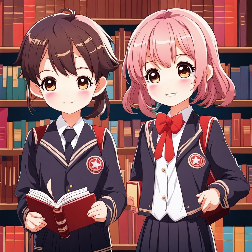 Cute Anime Students in School Uniform