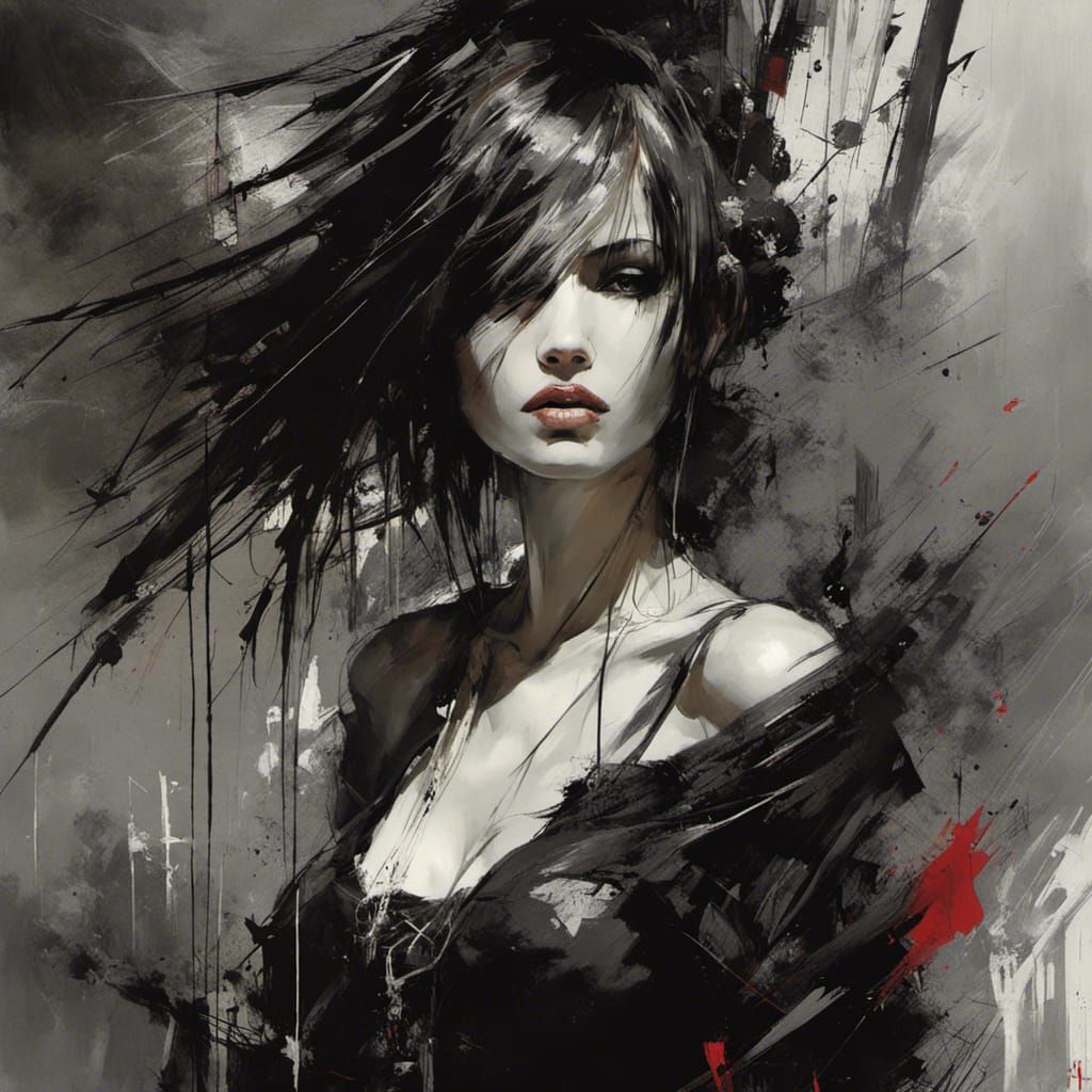 Goth Punk Girl with Abstract Expressionist Lines