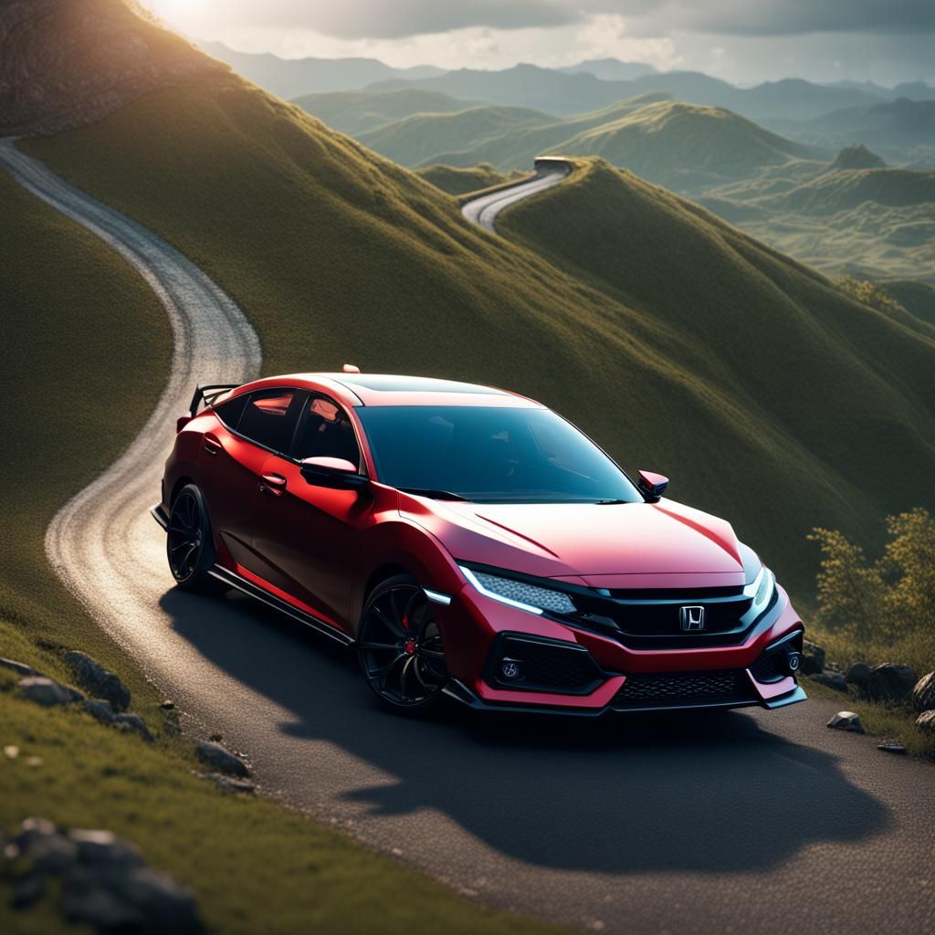 Honda Civic Drives Across Hill: Fantasy Concept Art