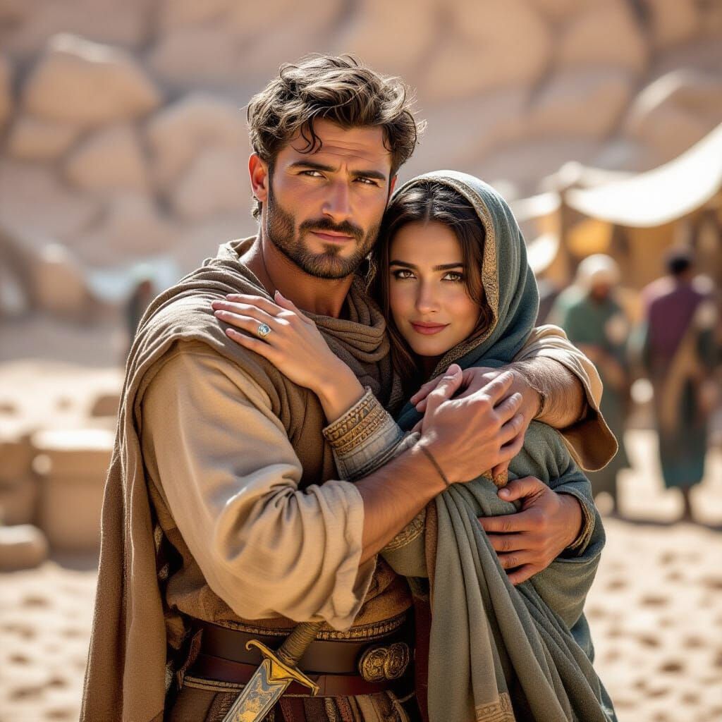 Sasanian Persian Man Embracing Nahid at Dawn