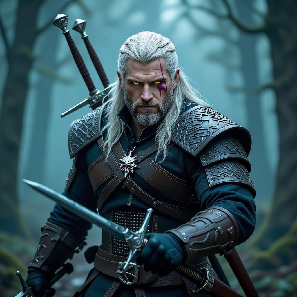 Geralt Hunts Striga: Medieval Fantasy Art