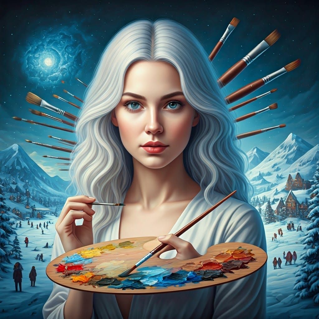 Surrealist Oil Painting of a Woman with Brush