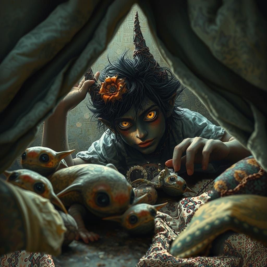 Puck and Fairies Under the Bed, Impasto Style