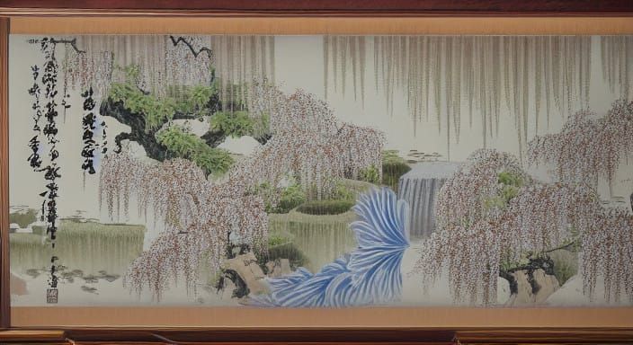 Wisteria in Serene Japanese Garden at Dusk