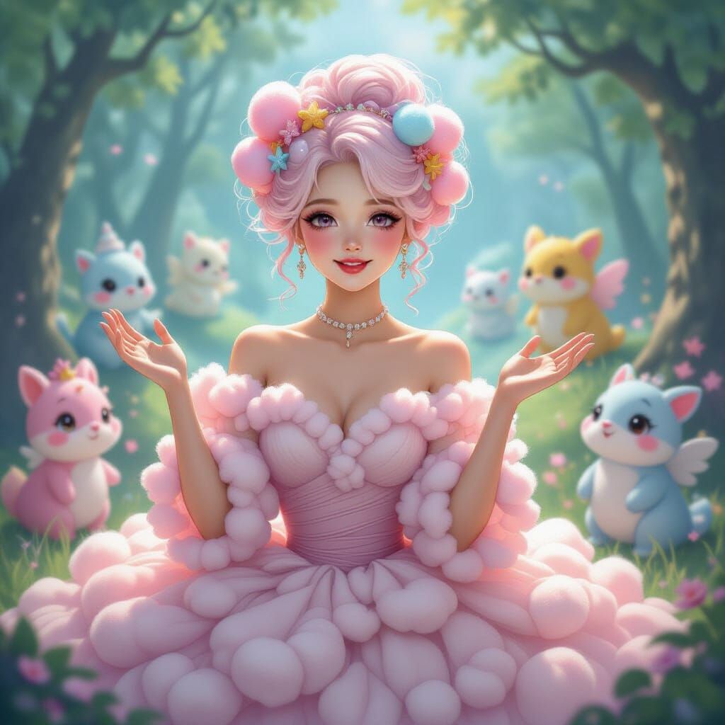 Fantasy Girl with Magical Creatures