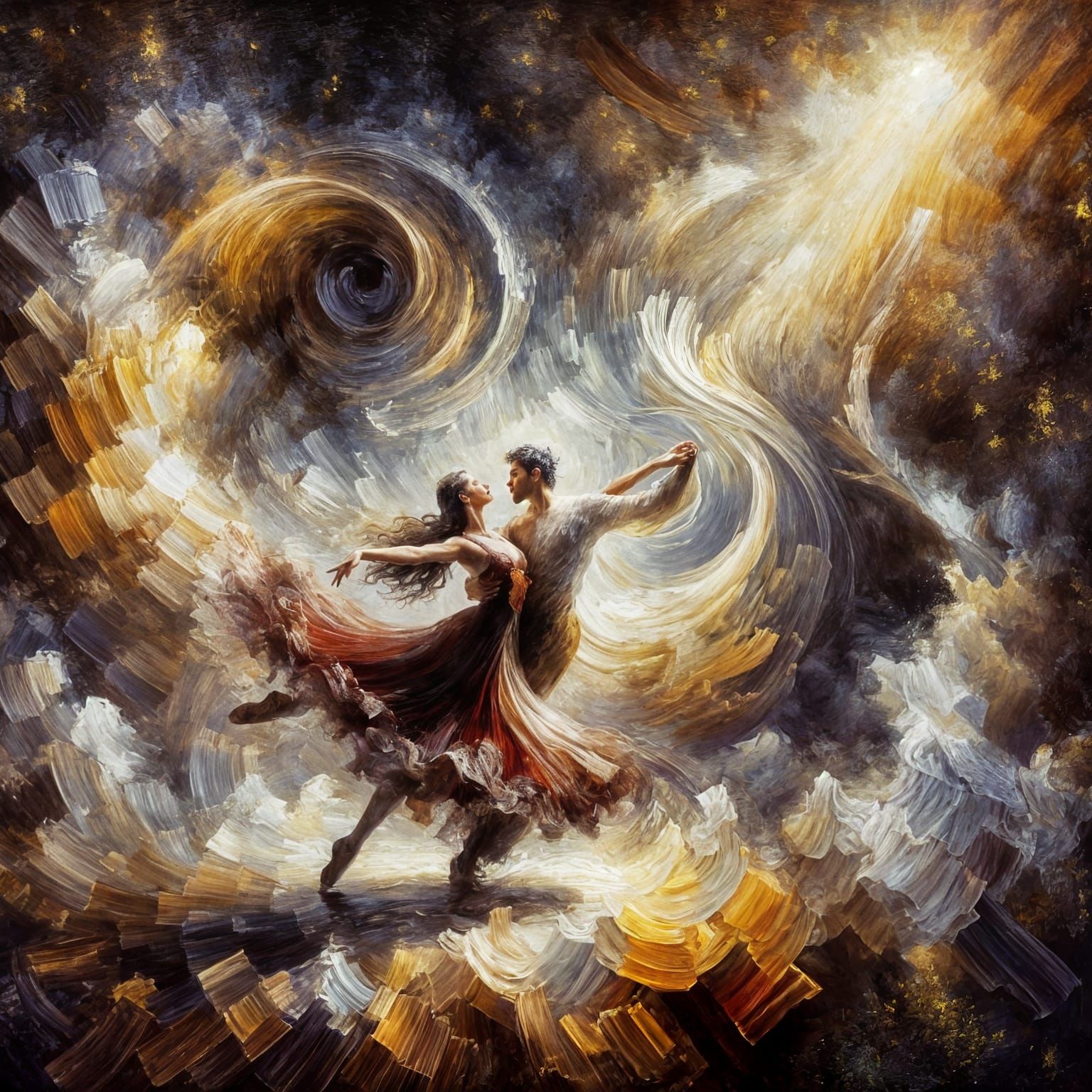 Kinetic Art Dance with Impasto Texture and Celestial Backdro...