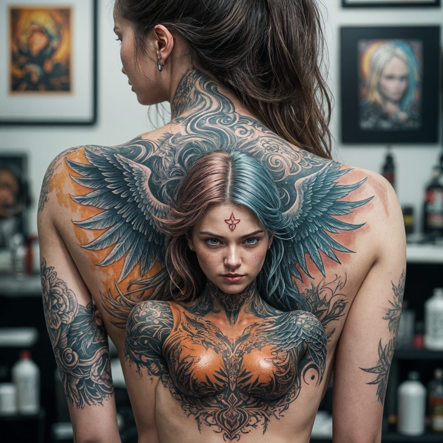 Angel and Demon Fight: Volumetric Tattoo Art