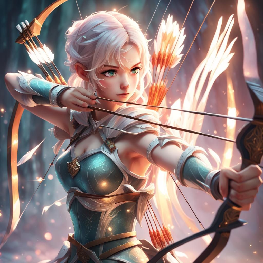 Anime Archer Ready to Fire, 3D Render