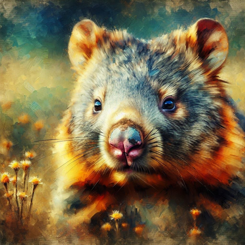 Vintage Wombat Portrait in Oil