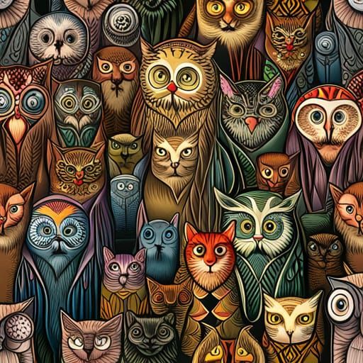 Interdimensional Cats and Owls Pattern by Escher