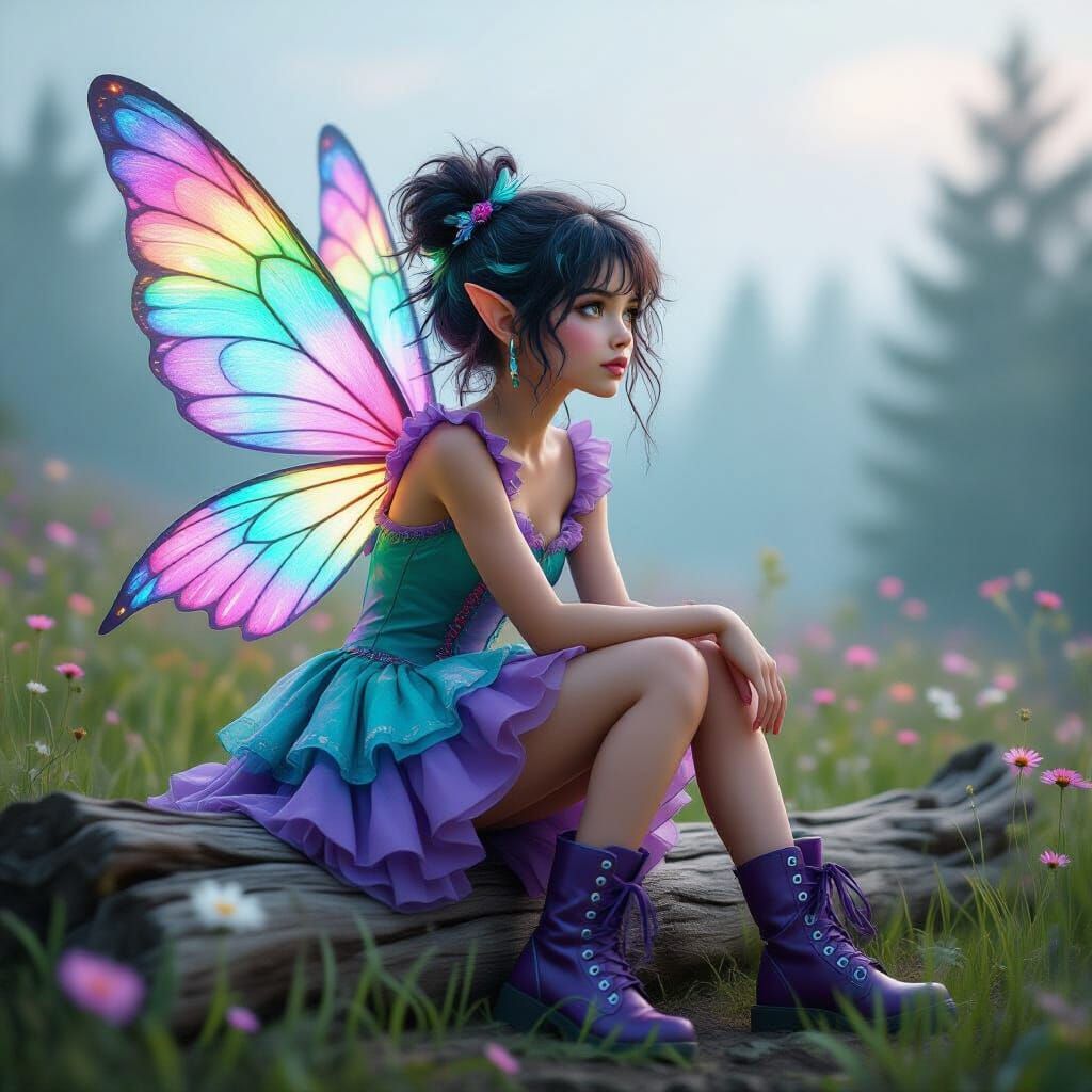 Whimsical Fairy Teen with Luminous Wings in Meadow